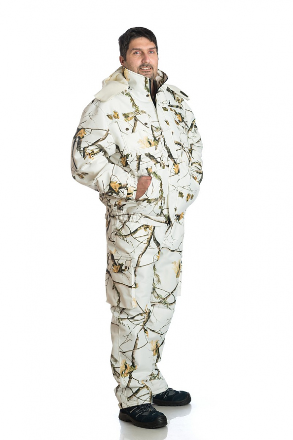 Ловен зимен панталон Хънтър - бяла гора с мембрана